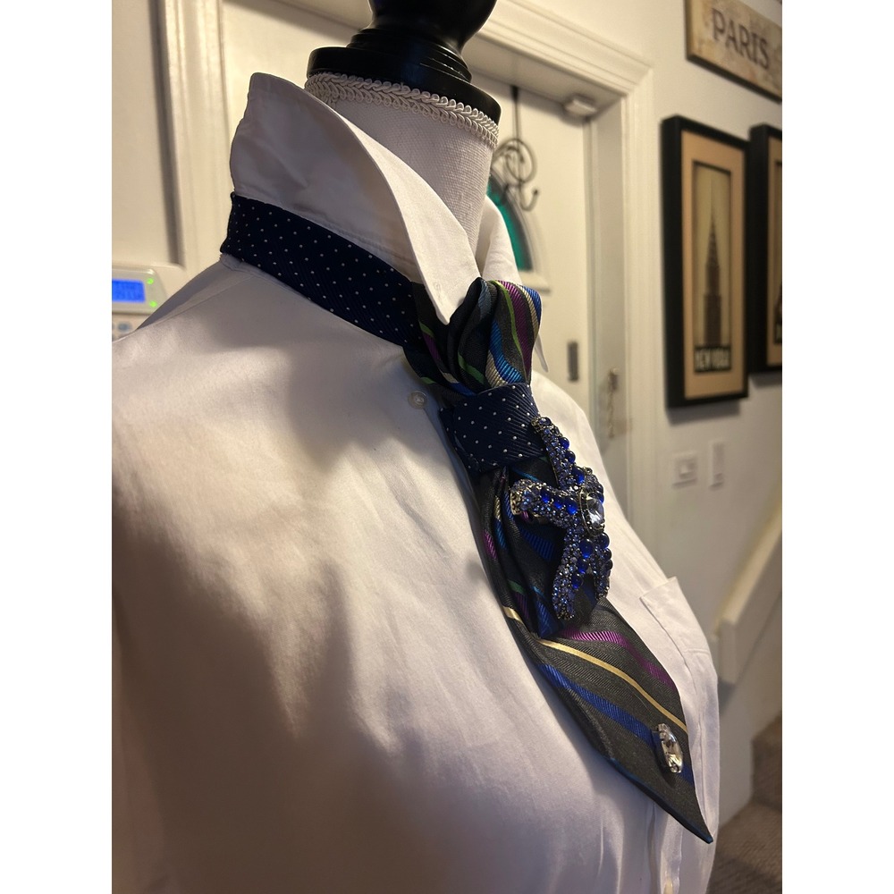 Tommy Hilfiger Upcycled Tie Necklace Blue Starfish Brooch Paparazzi Bracelet Set - Picture 9 of 13